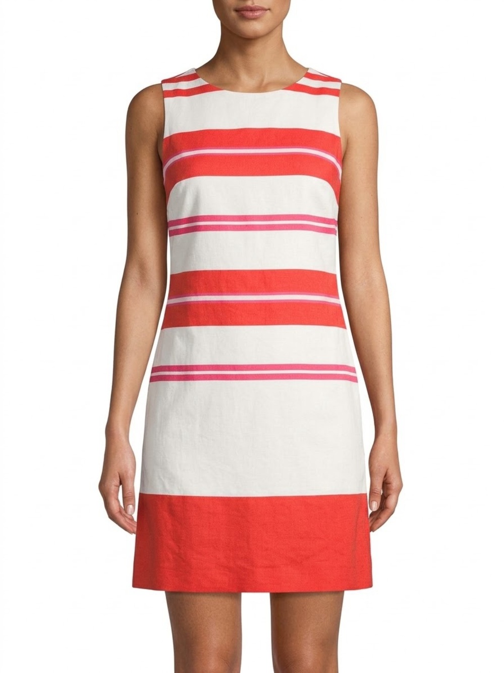 Alice + Olivia Striped Linen Shift Dress Red Pink Ivory Size 8